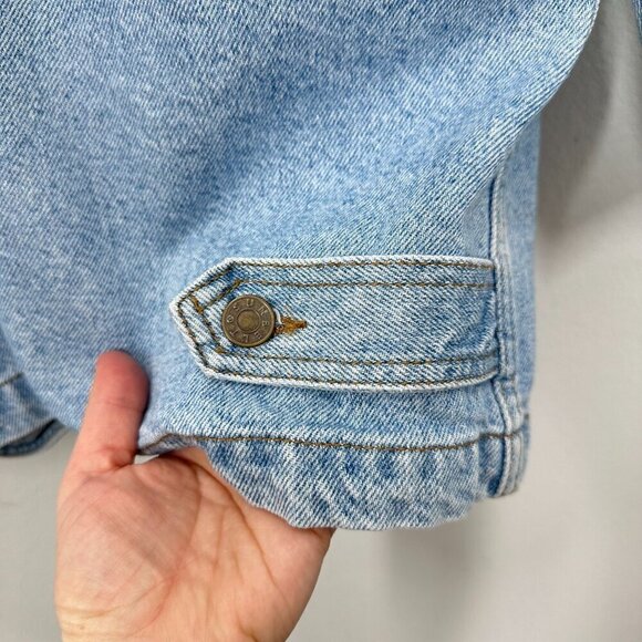 Vintage 90s Women's‎ Size XL Denim Trench Chore Coat Light Wash Contrast Collar - Picture 2 of 10